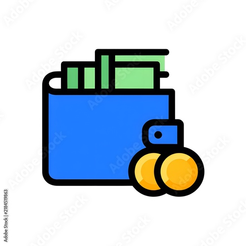 Blue Wallet with Coins Illustration