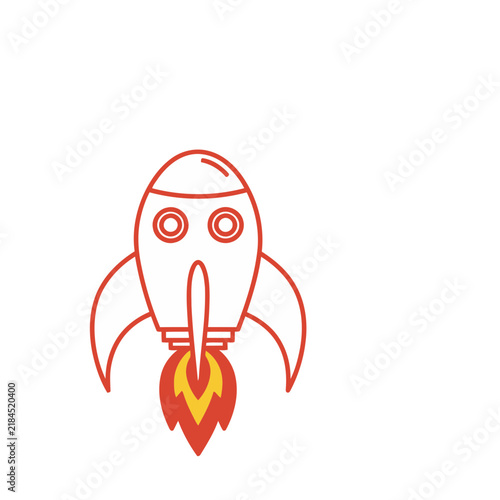 Red rocket ship with flame