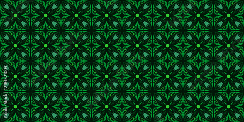 Green Floral Pattern With Tribal Motif And Ornamental Design Style