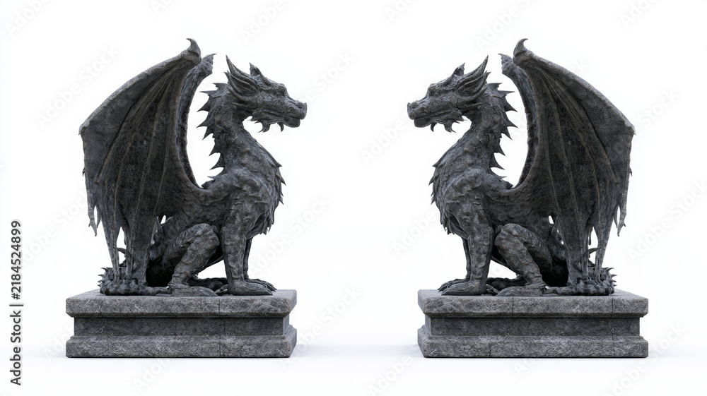 Fototapeta premium Weathered Dragon Sculpture Border for Gothic Castle and Fantasy Design