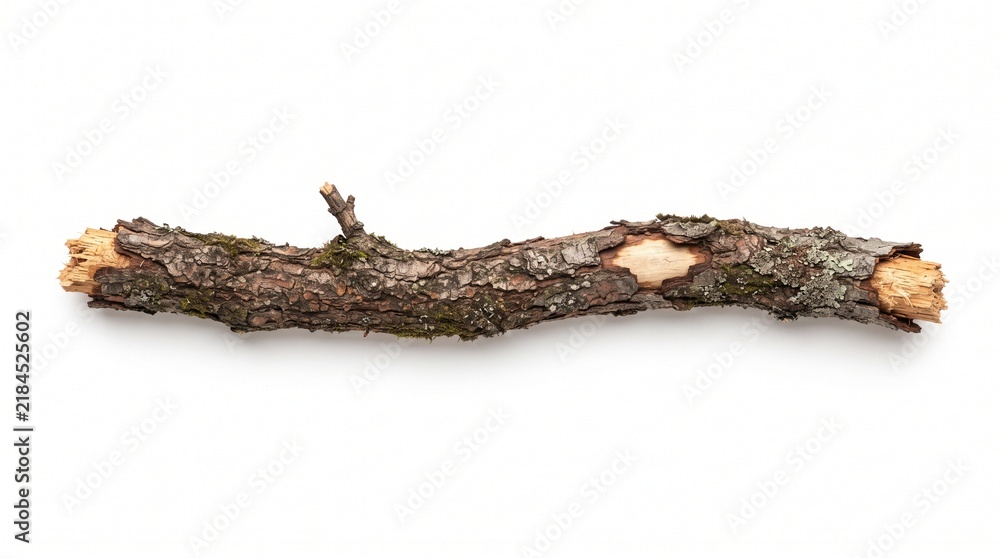 Fototapeta premium Single dry tree branch isolated on white background for nature design projects.