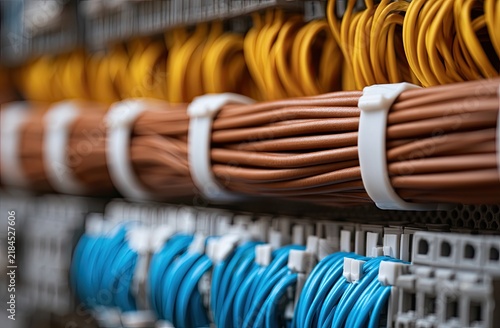 Obraz na płótnie Organized Network Cables in Data Center Server Room.
