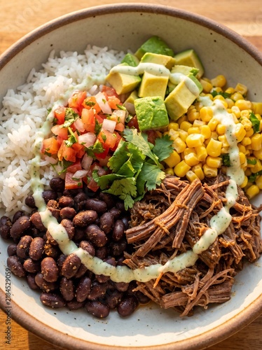 Freshly Prepared Halal Beef Burrito Bowl With Rice And Vegetables