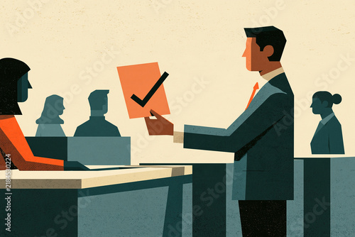 Businessman showing a document with a check mark in office