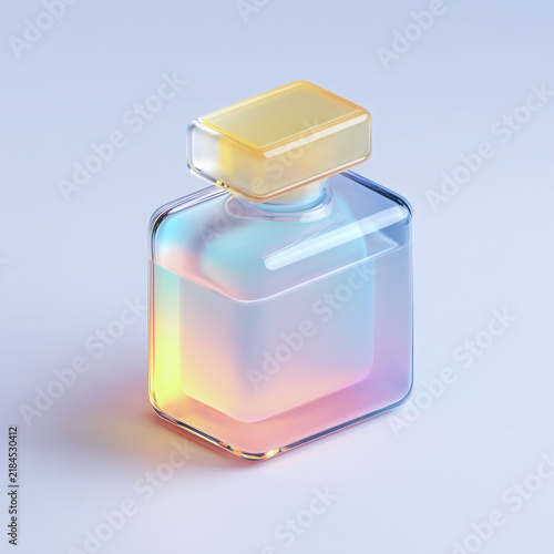 Minimalist Isometric 3D Glass Perfume Bottle Icon with Rainbow Gradient