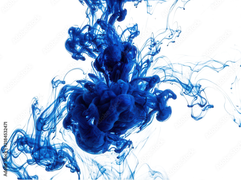 Obraz premium Dynamic blue liquid ink swirling in clear water isolated on transparent background for fluid motion graphic design and effects