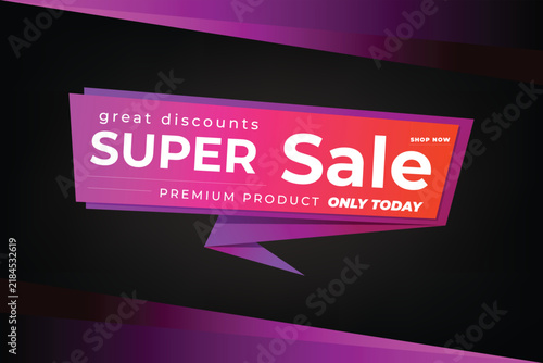 Super sale promotional banner with text on a dark abstract background