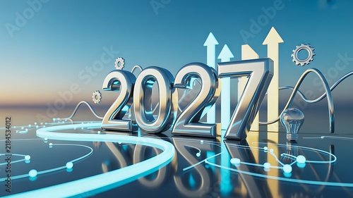 2027 future business growth concept with digital technology and rising arrows
