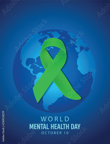 World Mental Health Day green ribbon symbolizes awareness support and emotional vector poster