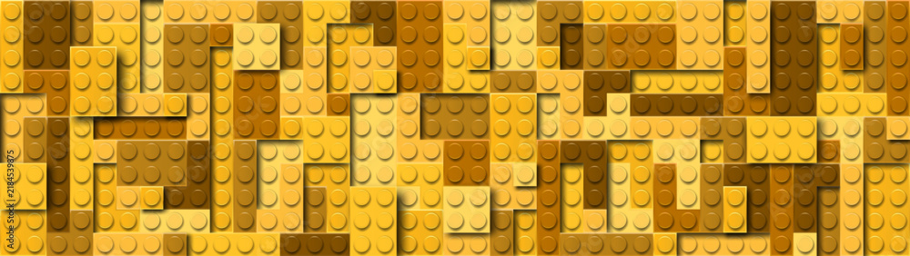 Fototapeta premium Realistic yellow plastic constructor background with shadows. Play and build concept. Vintage brown style. Vector illustration
