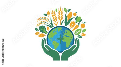 Professional flat vector logo design representing global sustainable agriculture and harvest celebration for world food day awareness