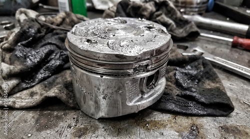 Damaged Metal Engine Piston Showing Severe Mechanical Failure And Surface Pitting