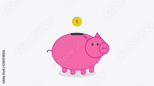 Pink Piggy Bank Animation with Golden Coin Dropping into Slot for Financial Savings Growth Concept and Personal Wealth Management Visual Graphic