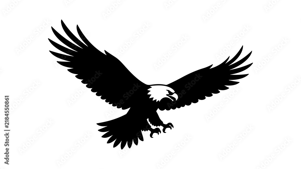 Fototapeta premium Bald Eagle Flying Silhouette with Wings Spread Vector Illustration