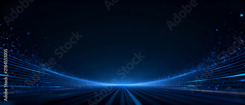 Blue futuristic technology tunnel with particle light effects background