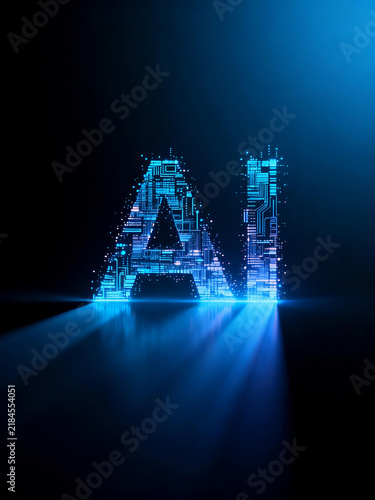 glowing circuit board ai letters on dark background