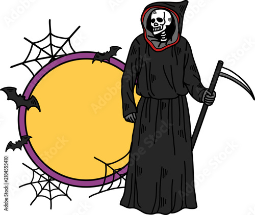 Halloween price tag Grim Reaper bats and spiderweb
