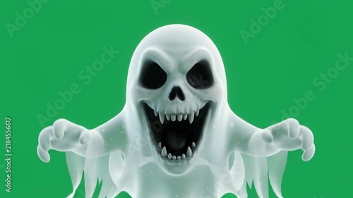 Scary Skull Faced Ghost Floating On Green 4K HD
