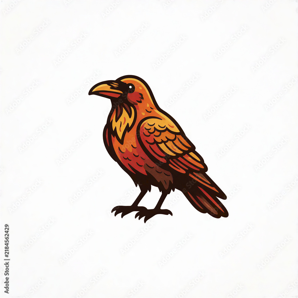 Fototapeta premium Cute stylized raven illustration in vibrant autumn colors