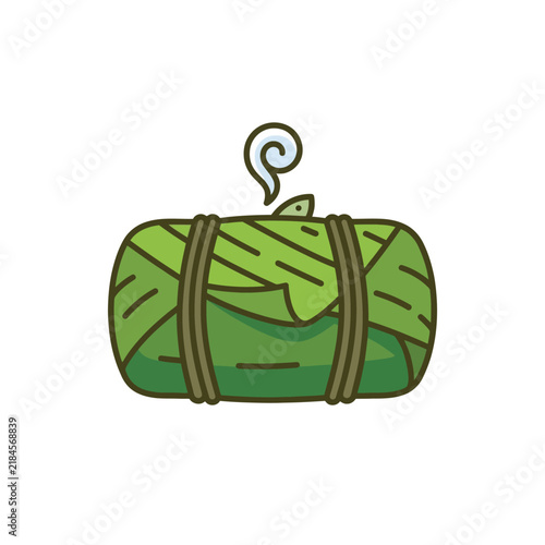Traditional steamed rice wrapped in banana leaves vector illustration