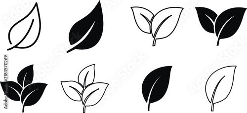 A collection of hand drawn plant  Leaves icon on transparent background. sprout icons featuring various styles including solid black
