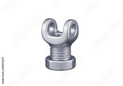 Industrial silver clevis rod end with threaded bolt and hexagonal nut