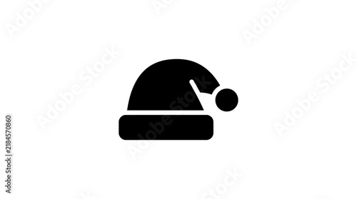 Minimalist black silhouette icon of a classic santa claus hat isolated on a plain white background