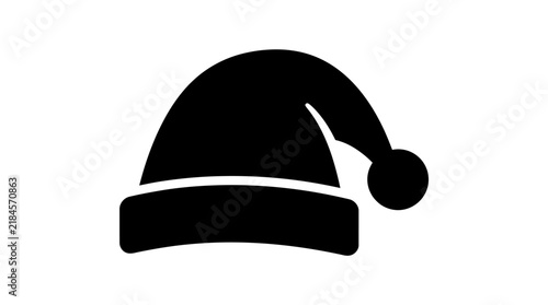 Simple black silhouette of a traditional santa claus hat on a white background