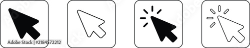A set of four computer mouse cursor icons showing different selection states including standard pointer and clicking action in black