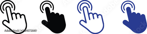 A set of four different hand cursor icons representing clicking actions for websites and digital user interface design on white