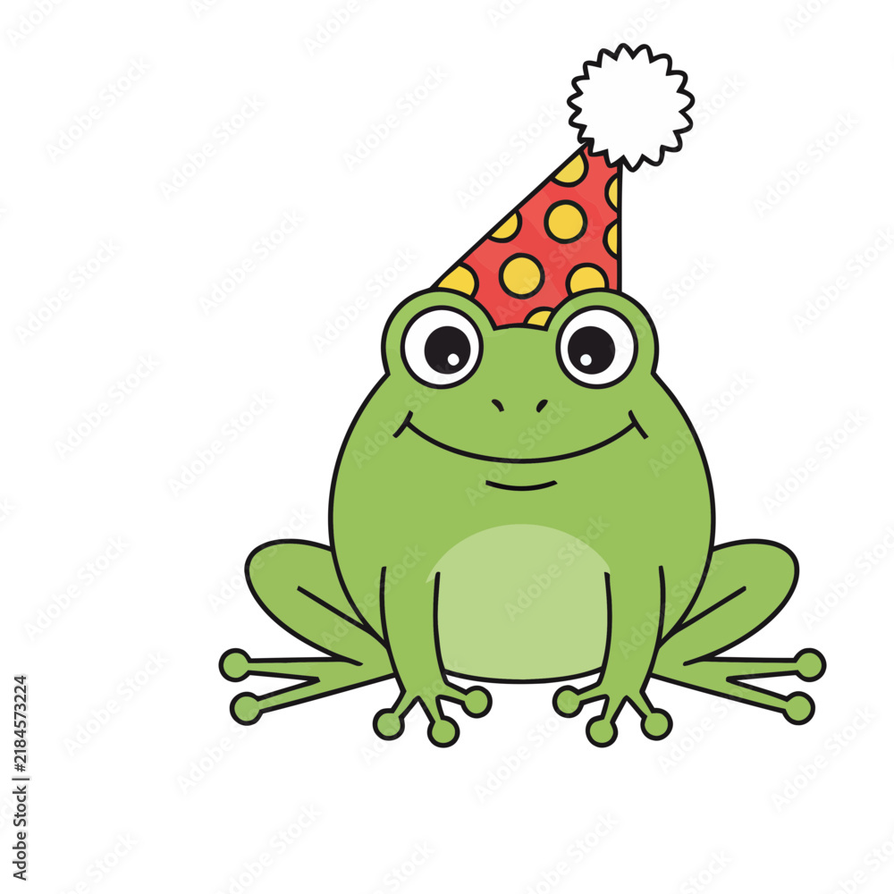 Fototapeta premium Cartoon Frog Wearing a Party Hat
