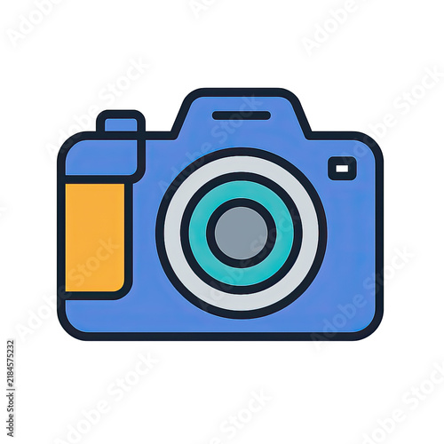 Colorful cartoon camera icon illustration on a white background.