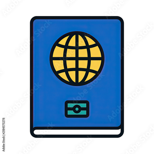 Blue international passport with a globe icon, representing global travel and identification.