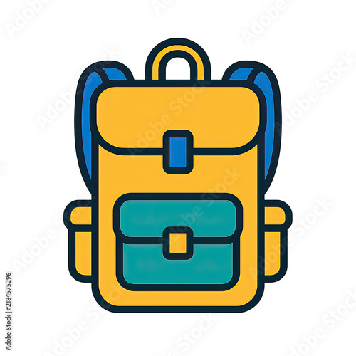Vibrant cartoon illustration of a yellow and blue backpack, perfect for school or travel concepts.