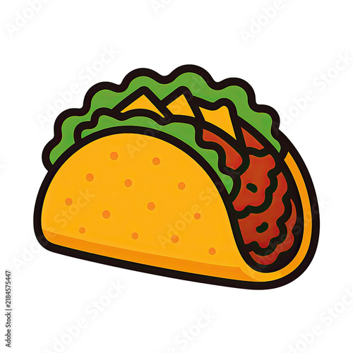 Vibrant cartoon illustration of a delicious hard-shell taco with fresh ingredients.
