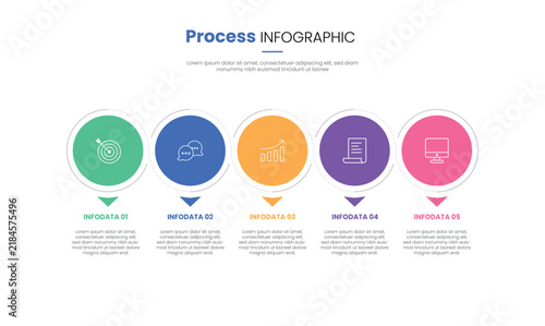 5 Step Process Infographic with Circular Icons and Business Workflow