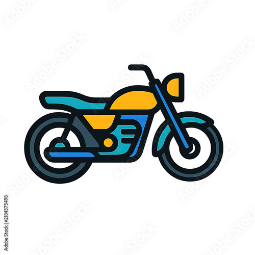Colorful flat design illustration of a classic motorcycle on a clean white background.