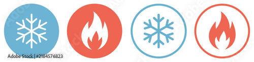 Hot and cold icon featuring fire and snowflake symbols for heating cooling temperature control and interface design