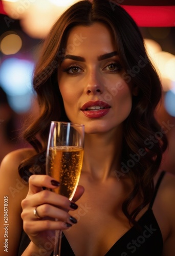 Female celebratory champagne toast.
