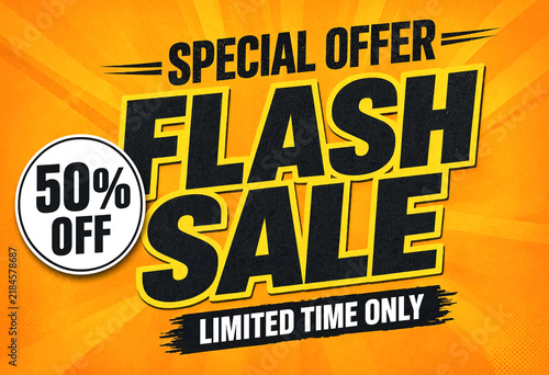 Eyecatching promotional flash sale graphic with fifty percent discount offer for limited time only