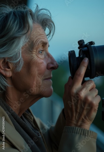 Old woman with camera.