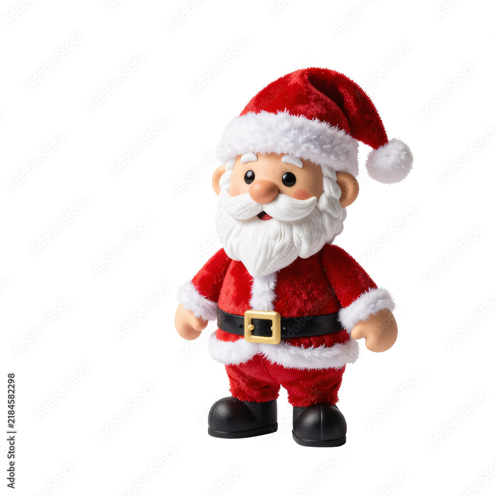 Fototapeta premium Cute cartoon santa claus figure with a fluffy white beard and red suit
