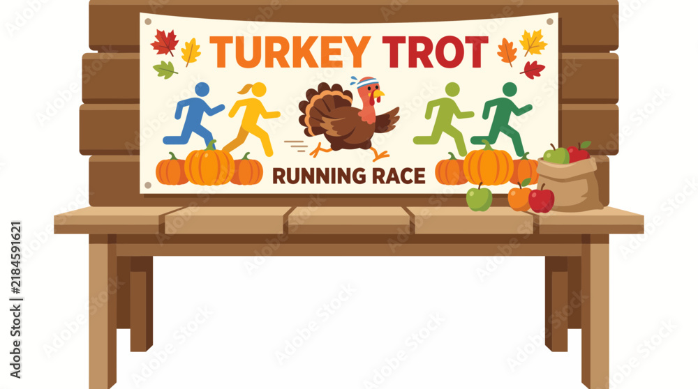 Fototapeta premium Vibrant Turkey Trot Running Race Banner on a Farmhouse Table