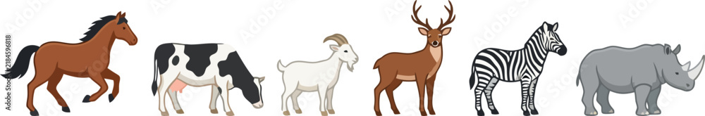 Obraz premium A collection of various wild and domestic animals standing in a row.