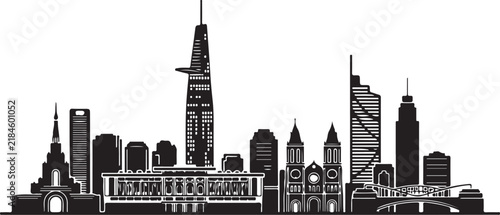 Ho Chi Minh City skyline vector silhouette design icon featuring key landmarks
