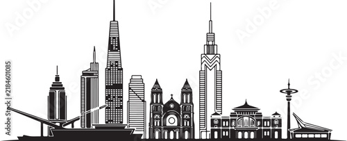 Ho Chi Minh City skyline vector silhouette design icon featuring key landmarks