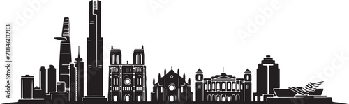 Ho Chi Minh City skyline vector silhouette design icon featuring key landmarks