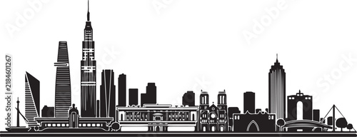 Ho Chi Minh City skyline vector silhouette design icon featuring key landmarks