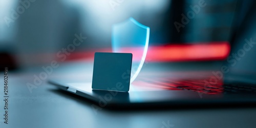 Computer security concept with chip and shield