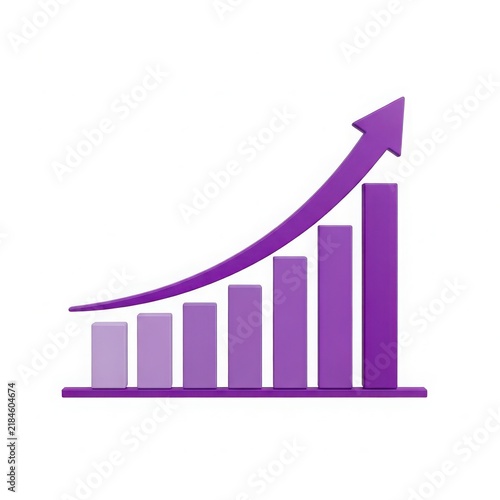 Growth chart with upward arrow and bars isolated on white background